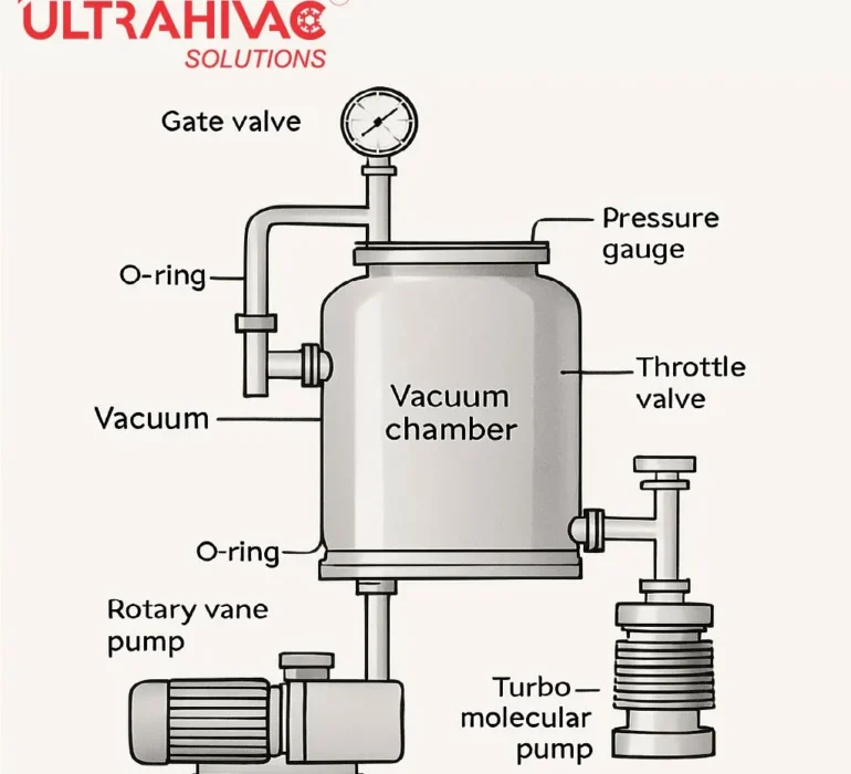 The ABCs of Rough Vacuum, High Vacuum and Ultra-High Vacuum: A Guide by Ultrahigh Vacuum Solution LLP 29 Diagram of a vacuum chamber – showing components and design of Ultrahivac’s industrial and research vacuum systems