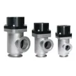 Right-angle valve for precise flow control and leak-tight sealing in vacuum systems