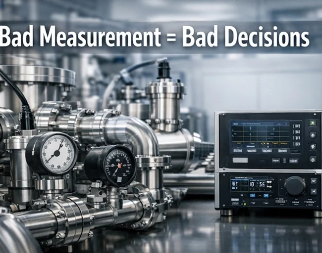 Complete vacuum system with gauges, controller, and display unit installed on stainless steel pipelines in an industrial lab.