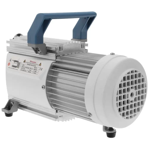 Angled side view of an Edwards oil-free diaphragm vacuum pump showing inlet fittings.